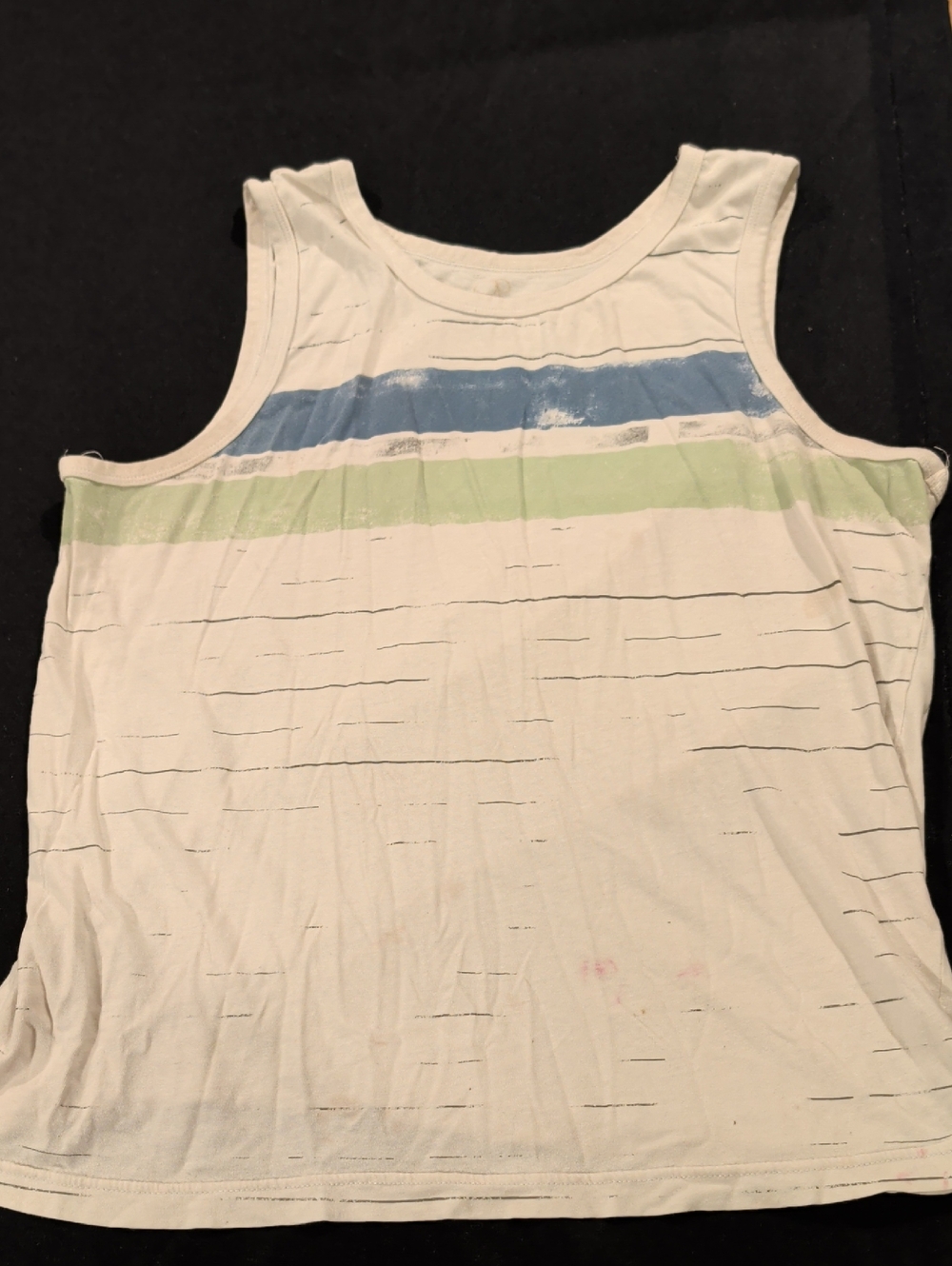 Op White Tank Top with Blue and Light Green Stripes